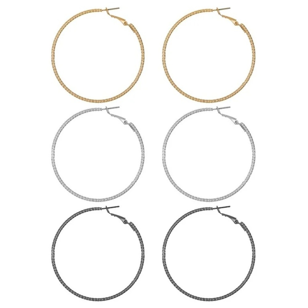 Time and Tru nwt Women's Mixed Metal Endless Hoop Collection, 3 Pairs